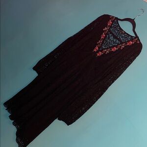 Suzanne Betro Black lace dress with red embroidered floral